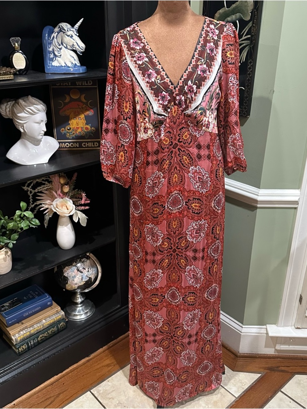 ChezTu Printed Chiffon Boho Maxi Dress – Size 6